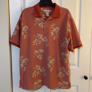 Summa Men’s XL Rust Color with Tropical Print Short Sleeve Polo